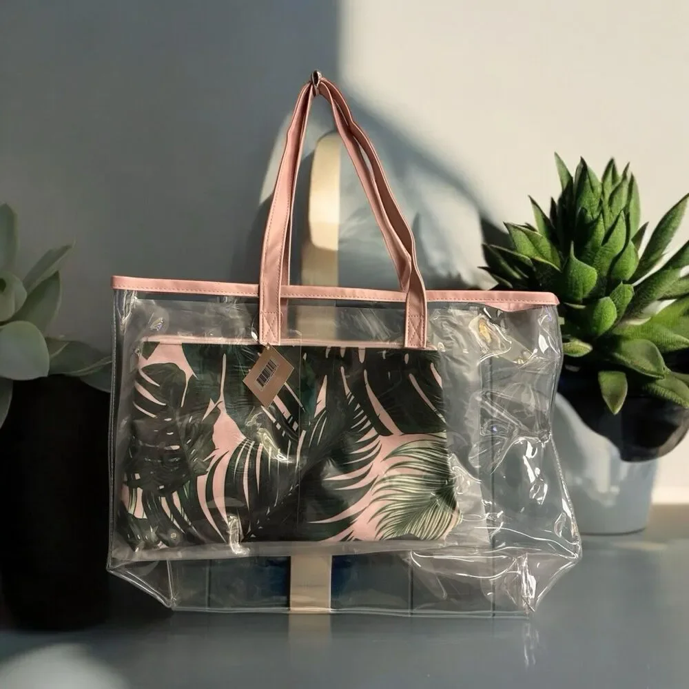 NWT Ulta 2 Piece Clear Tote bag + Palm Leaves‎ Zipper bag